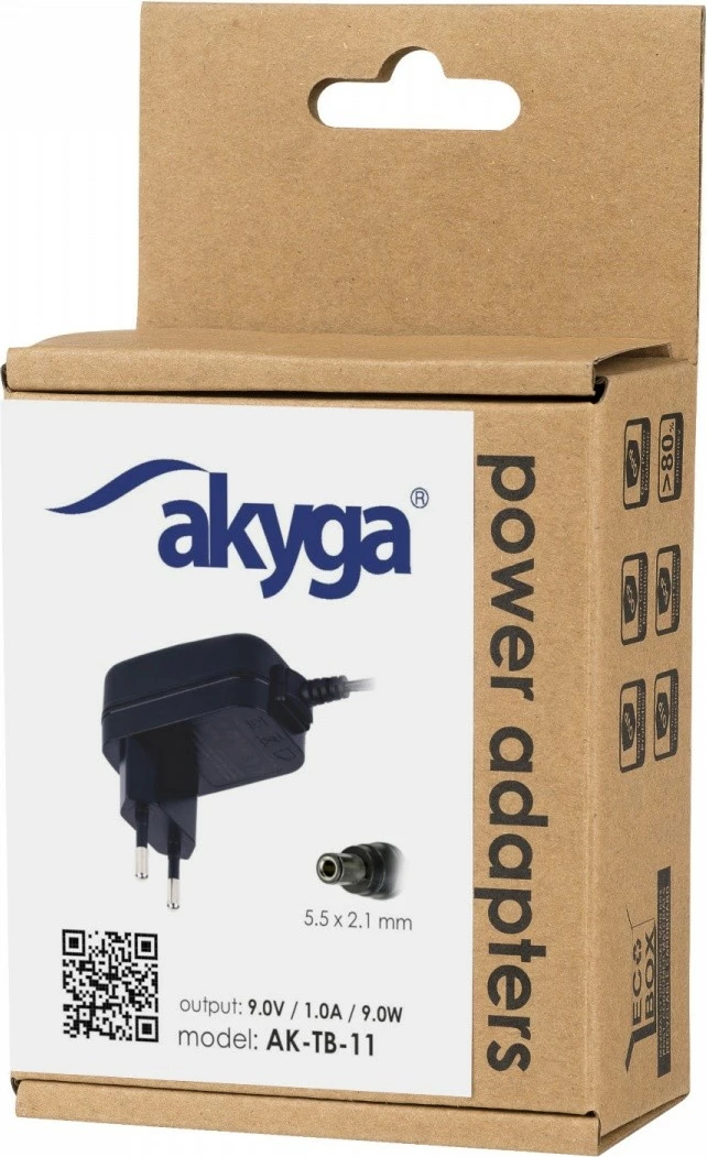 Adapter rryme muri AKYGA AK-TB-11, 9V/1A, 9W, 5.5x2.1mm, i zi