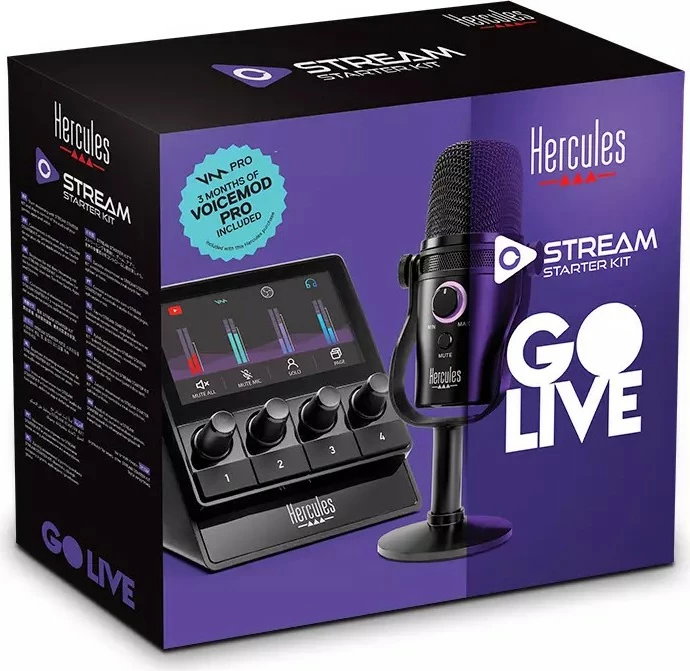 Set streaming Hercules Stream Starter Kit, mikrofon kardioid, kontrollues audio, USB, i zi