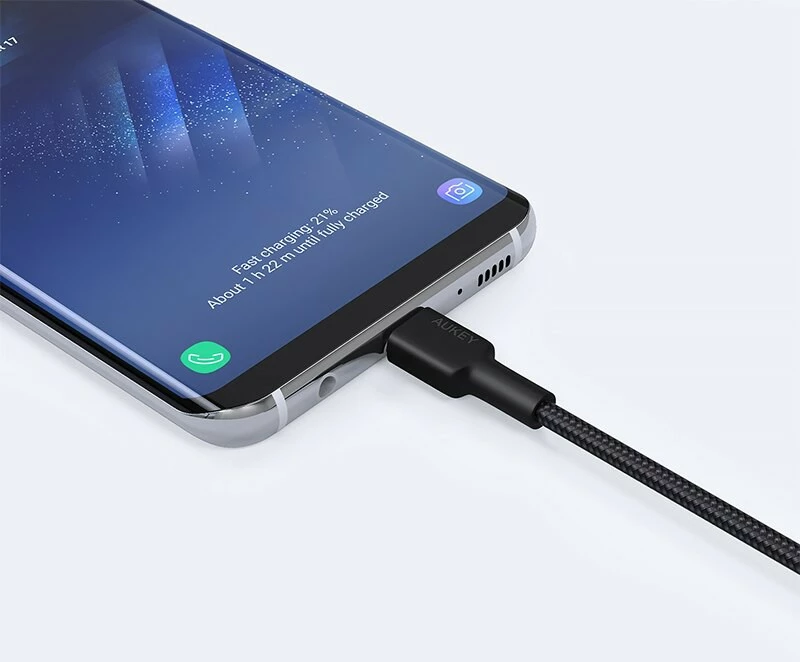 Kabllo USB-C në USB-A AUKEY CB-CA2 OEM 2m PD 60W 3A 20V najlon e zezë set me rrip Velcro