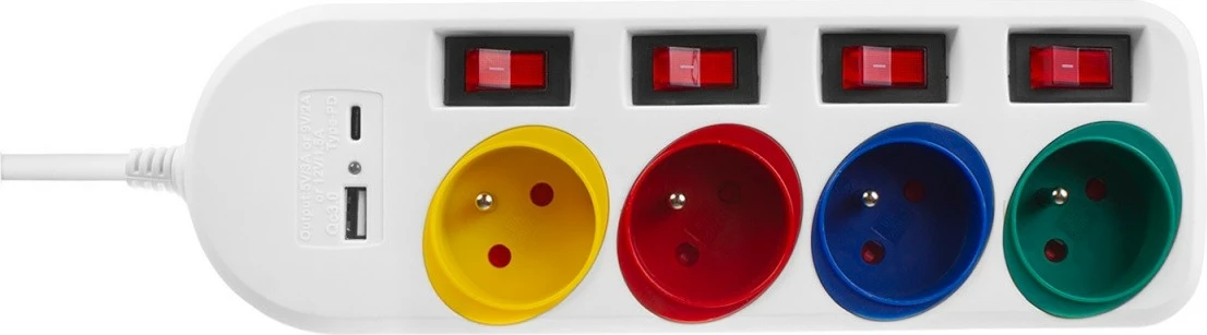 Listë zgjatjeje Maclean MCE508 W, 4 prizë, 1.5m, 2x USB, Bardhë