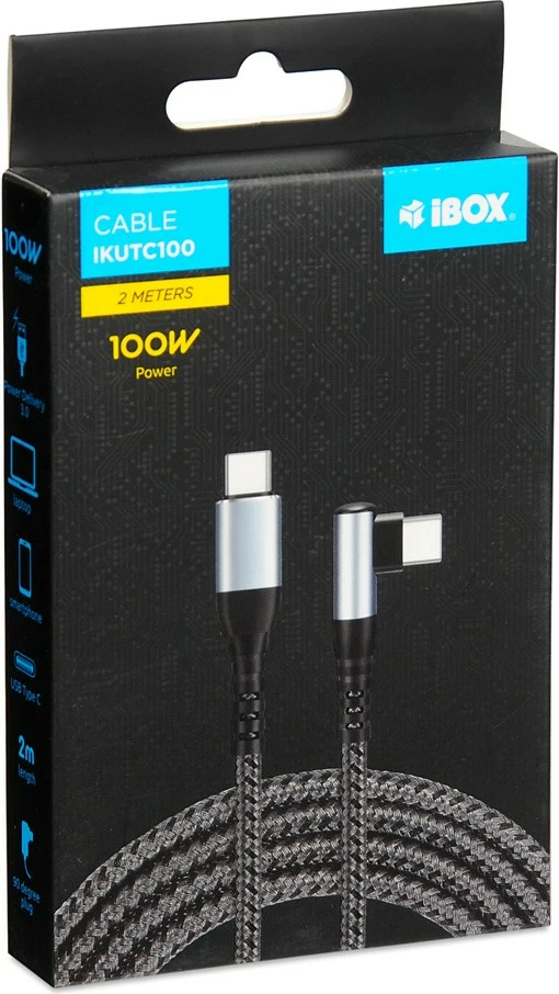Kabllo USB Type-C iBOX IKUTC100, 2m, 100W, E zezë