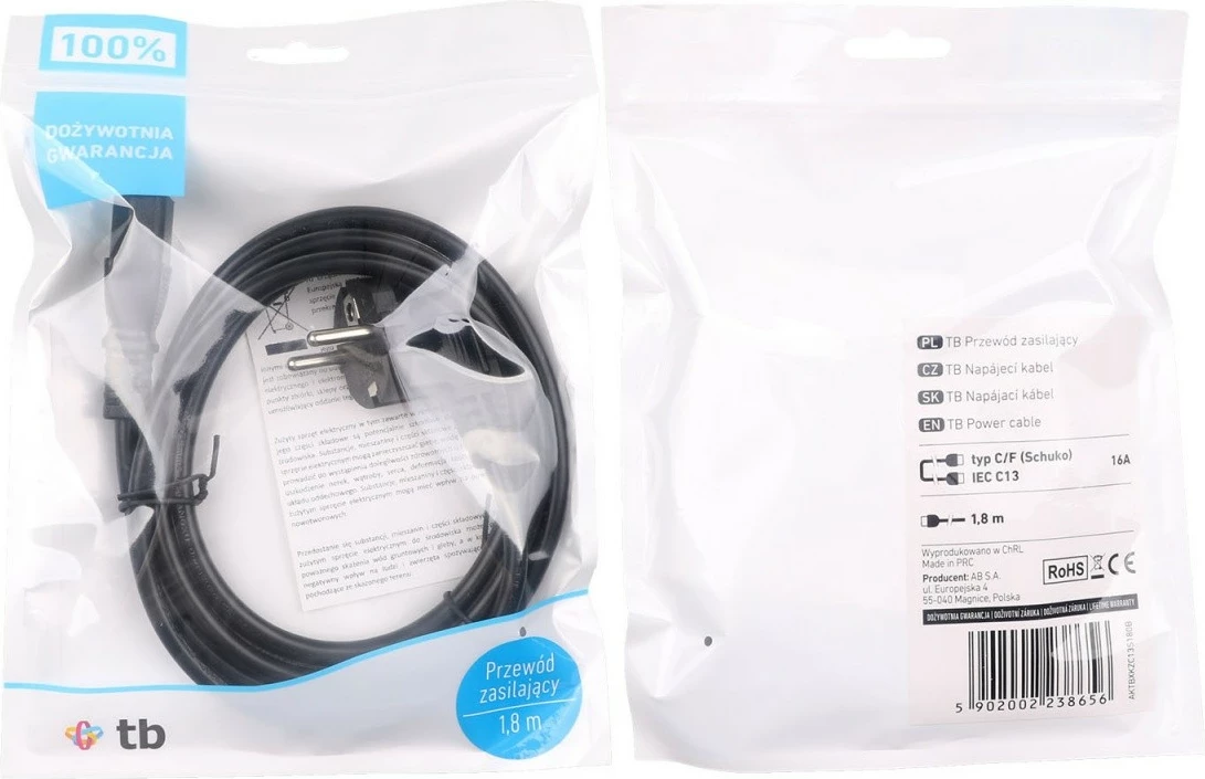Kabllo energjie TB AKTBXKZC13S180B, 1.8m, IEC C13, Schuko, e zezë