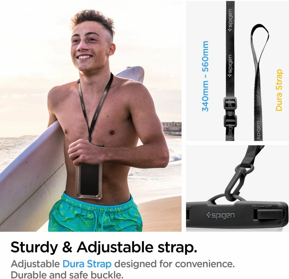 Mbështjellës Spigen Aqua Shield A610 për celular, IPX8, transparent, me rrip