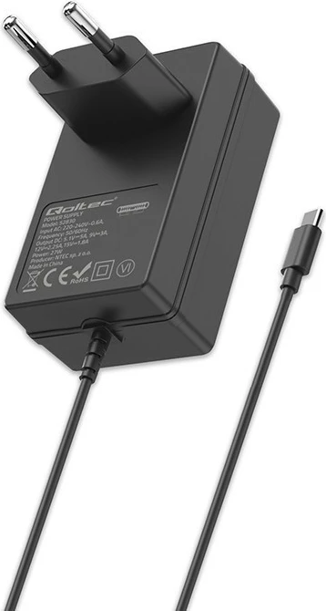 Karikues mur Qoltec 51830 për Raspberry Pi 5, USB-C, 27W, i zi