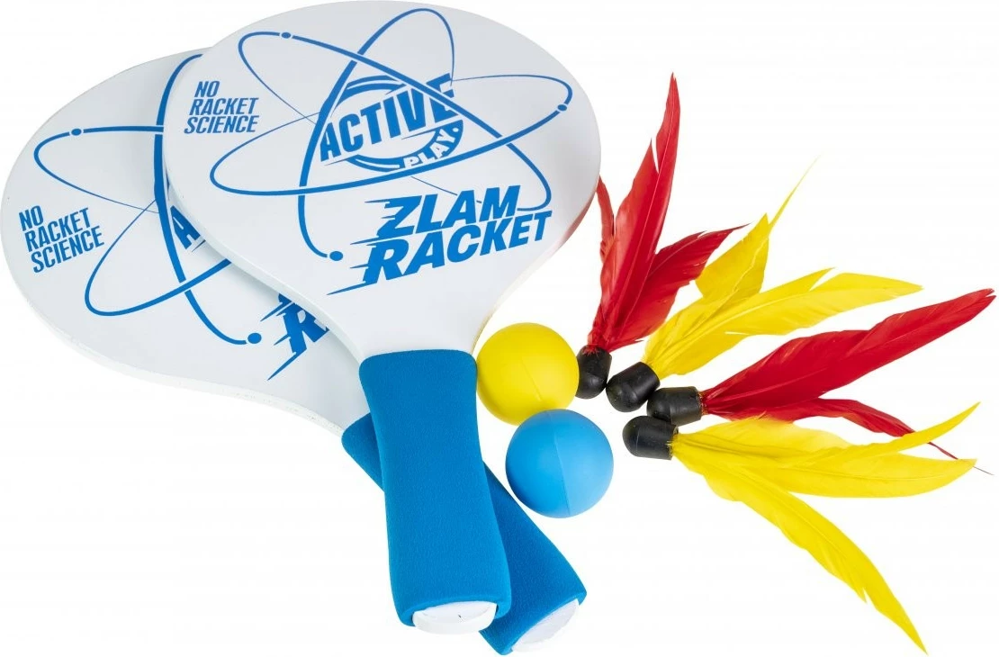 Set raketa druri Tactic Zlam Racket me topa dhe kokrra me pupla, për plazh