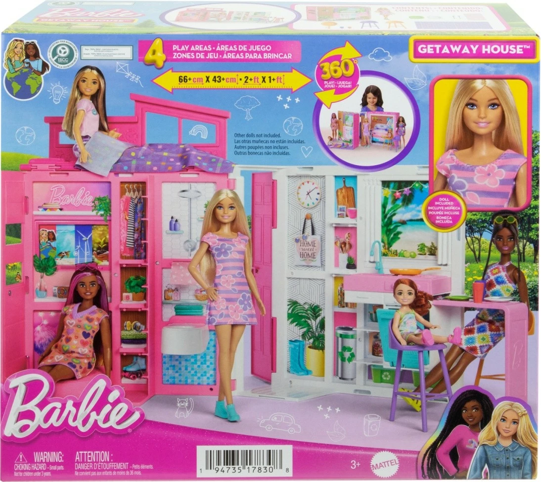 Set lodër Barbie, Mattel HRJ77, shtëpi me kukull dhe 11 aksesorë, rozë