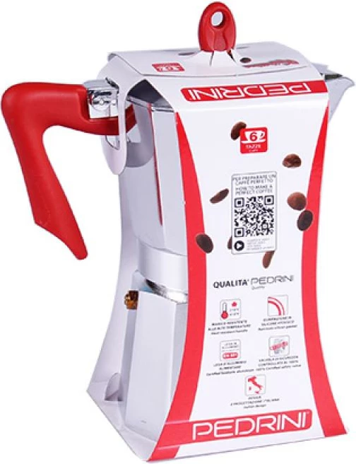 kafetiere moka Pedrini 9084-0 6 filxhanë alumin i lustruar argjend e kuqe