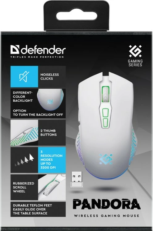 Maus wireless Defender PANDORA RF, 3200 DPI, 7 butona, i bardhë