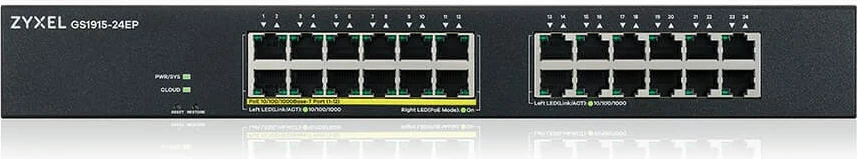Switch i menaxhuar Zyxel GS1915-24EP, 24 porta Gigabit, 12 PoE, për rack, i zi