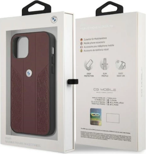 Mbështjellës BMW BMHCP12LRSPPR për iPhone 12 Pro Max, Curve Perforate, lëkurë, e kuqe