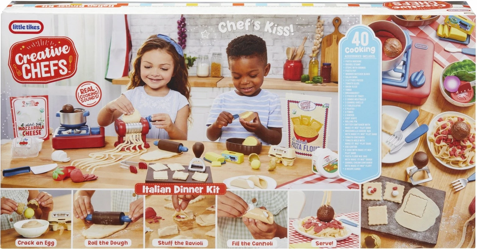 Set lojërash kuzhine Little Tikes Creative Chefs Italian Dinner Kit 643316-EUC, me tinguj gatimi dhe përgatitës makarone, plastike, AA, 3+ vjeç, Shumëngjyrësh, set