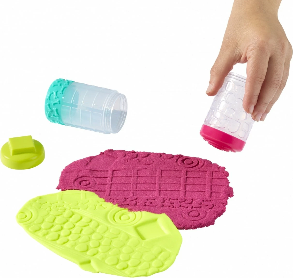 Set plastelinë dhe rërë kinetike MGA Wonder Factory Never Dry, lime dhe rozë