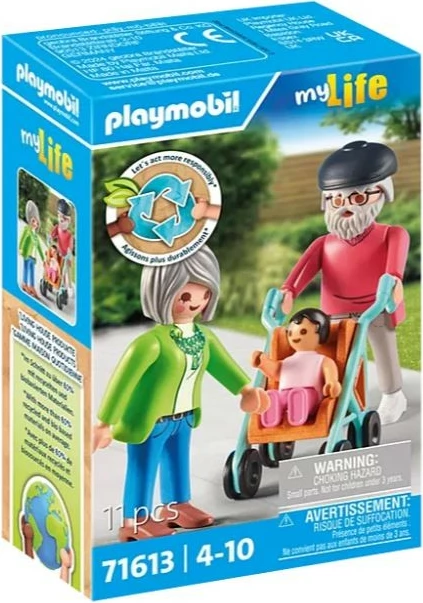 Set lodrash Playmobil My Life 71613, gjysh, gjyshe dhe nip/mbesë me karrocë
