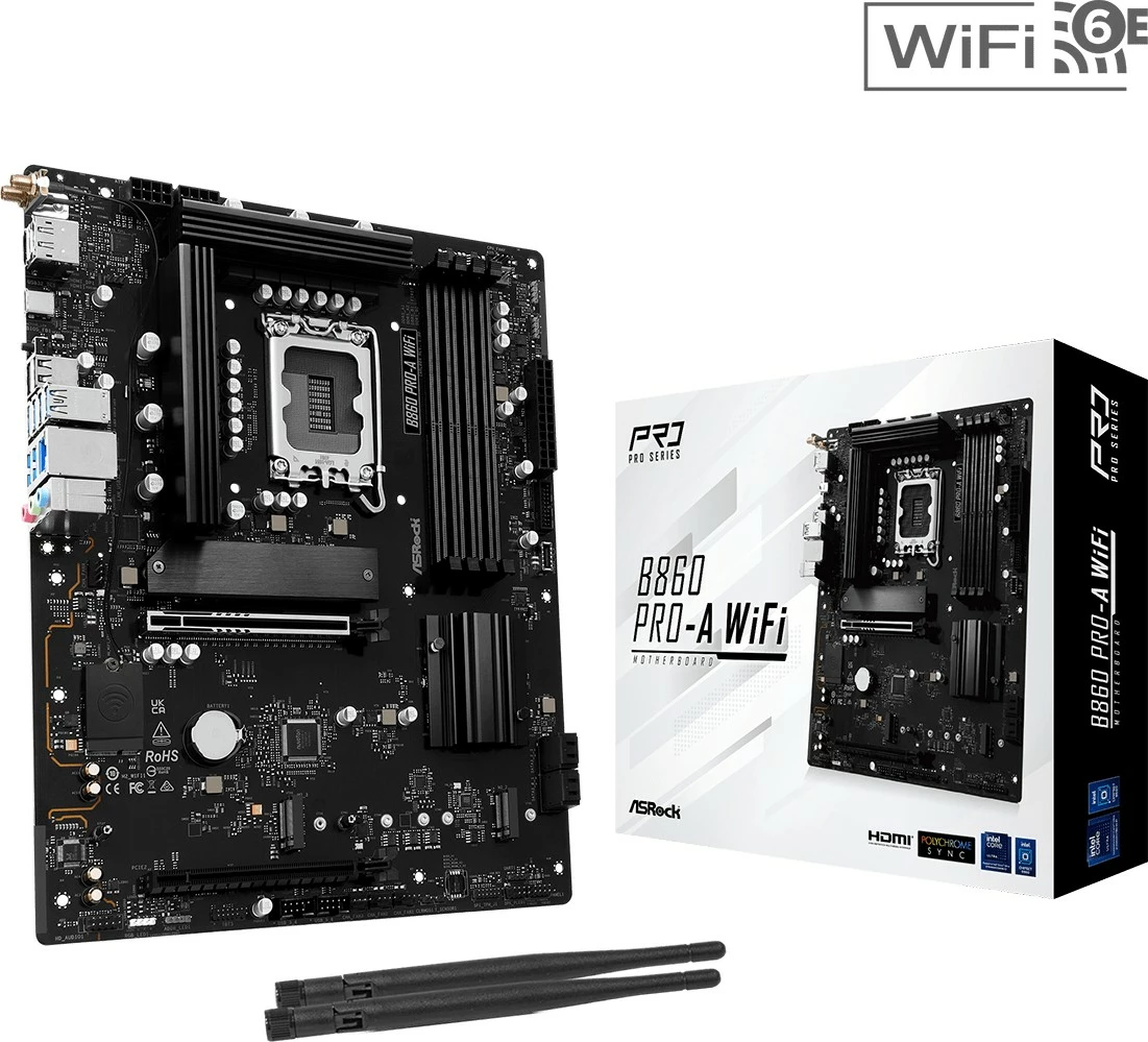 Pllakë amë ASRock B860 PRO-A WIFI, ATX, LGA1851, DDR5, WiFi 6E, e zezë