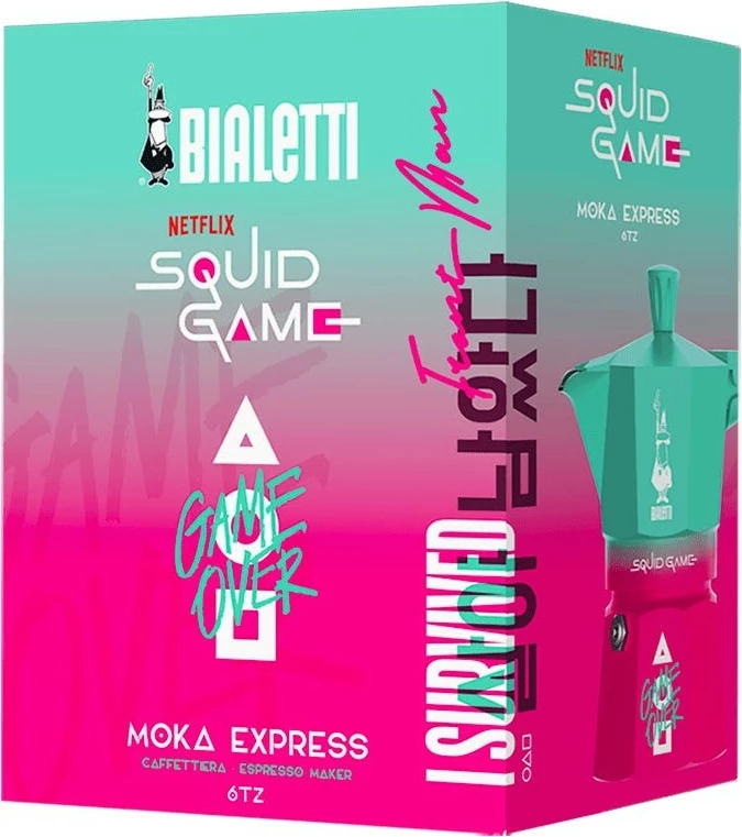 Aparat kafeje Bialetti Moka Express Squid Game 6 filxhana, kaltër/rozë