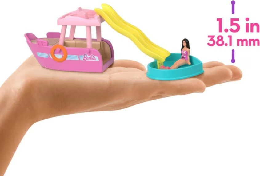 Set lodrash Barbie Mini Barbieland me kukull dhe varkë, shumëngjyrëshe