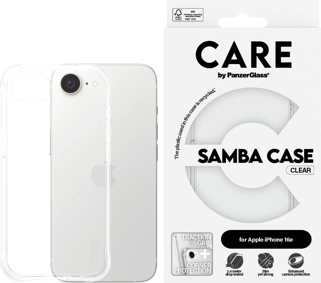 Mbështjellës PanzerGlass CARE Case Samba, për iPhone 16e, transparent