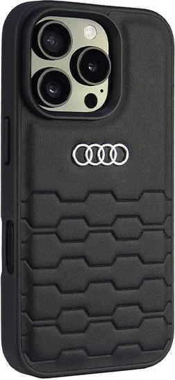 Mbështjellës Audi për iPhone 16 Pro 6.3", lëkurë sintetike, i zi, hardcase