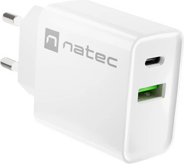 Karikues rrjeti Natec Ribera NUC-2061, 20W, 1x USB-A + 1x USB-C, Bardhë