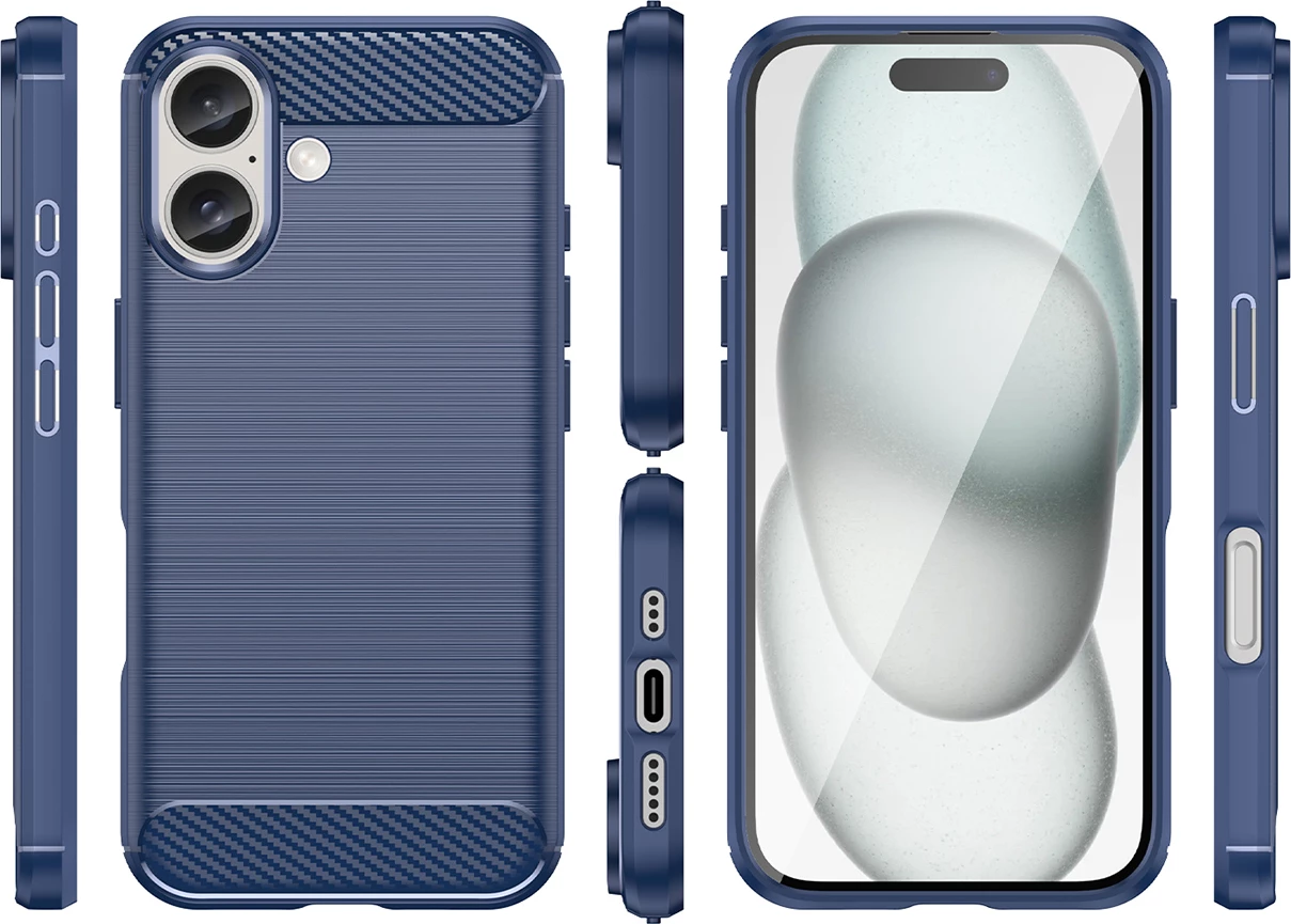 Mbështjellës Hurtel Carbon Case për iPhone 16, TPU, Blu