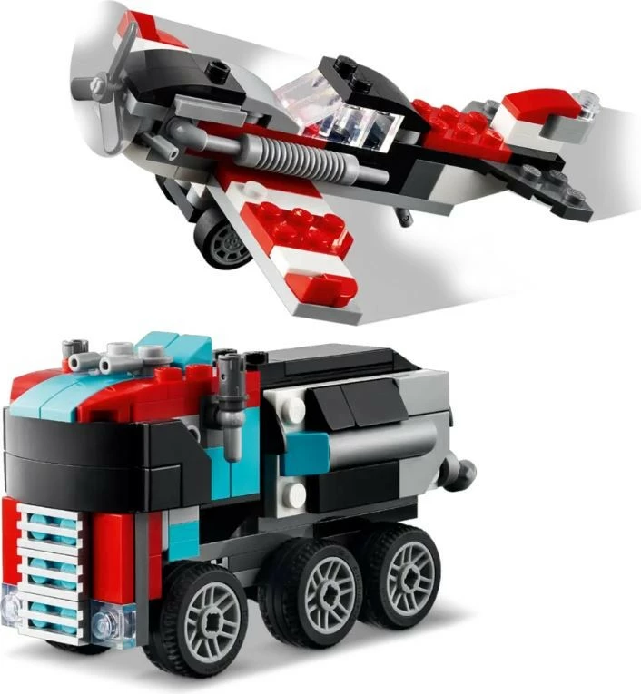 Set lodrash LEGO Creator 3-në-1, 31146, kamion me platformë dhe helikopter, 270 pjesë