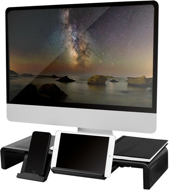 Mbajtës monitori LogiLink BP0140, ergonomik, i palosshëm, me sirtar dhe mbajtëse telefoni, i zi