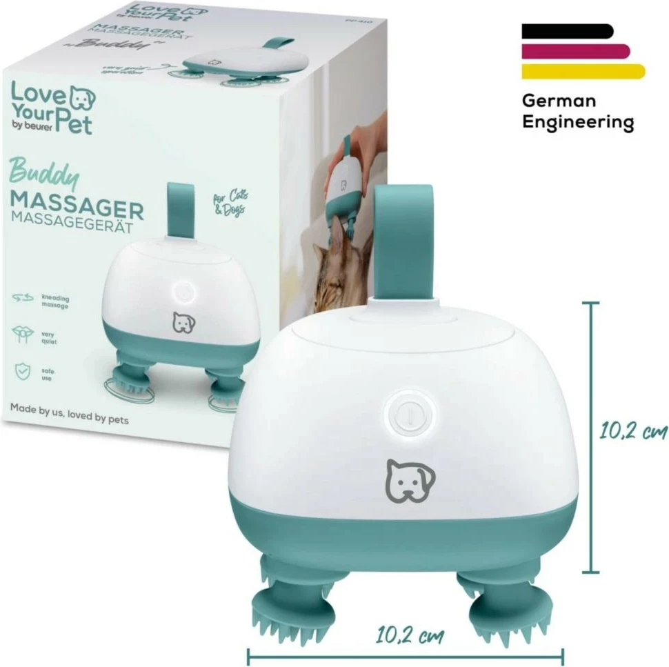 Pajisje masazhi për qen e mace, Beurer Buddy PP410, 2 mënyra shpejtësie, bateri e integruar, USB-C, turkeze e bardhë