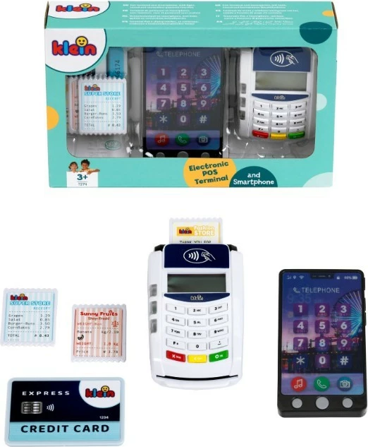 Set lodër, Klein 7274 terminal POS elektronik me celular, 7 pjesë, drita dhe tinguj, për moshat 3+, shumëngjyrësh