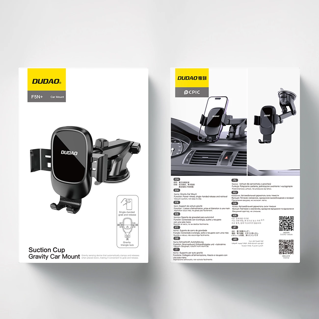 Mbajtës për celular Dudao F5N+, gravitacional, me kupë thithëse, i zi