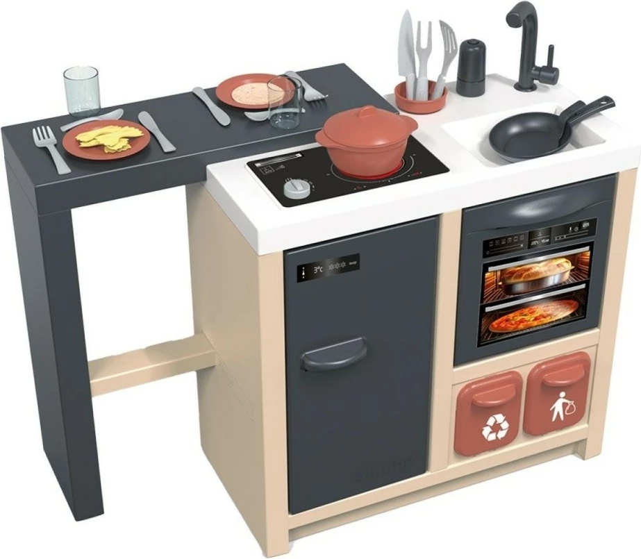 Set lodrash kuzhine Smoby Kitchen Island, plastikë, shumëngjyrëshe, me 23 aksesorë