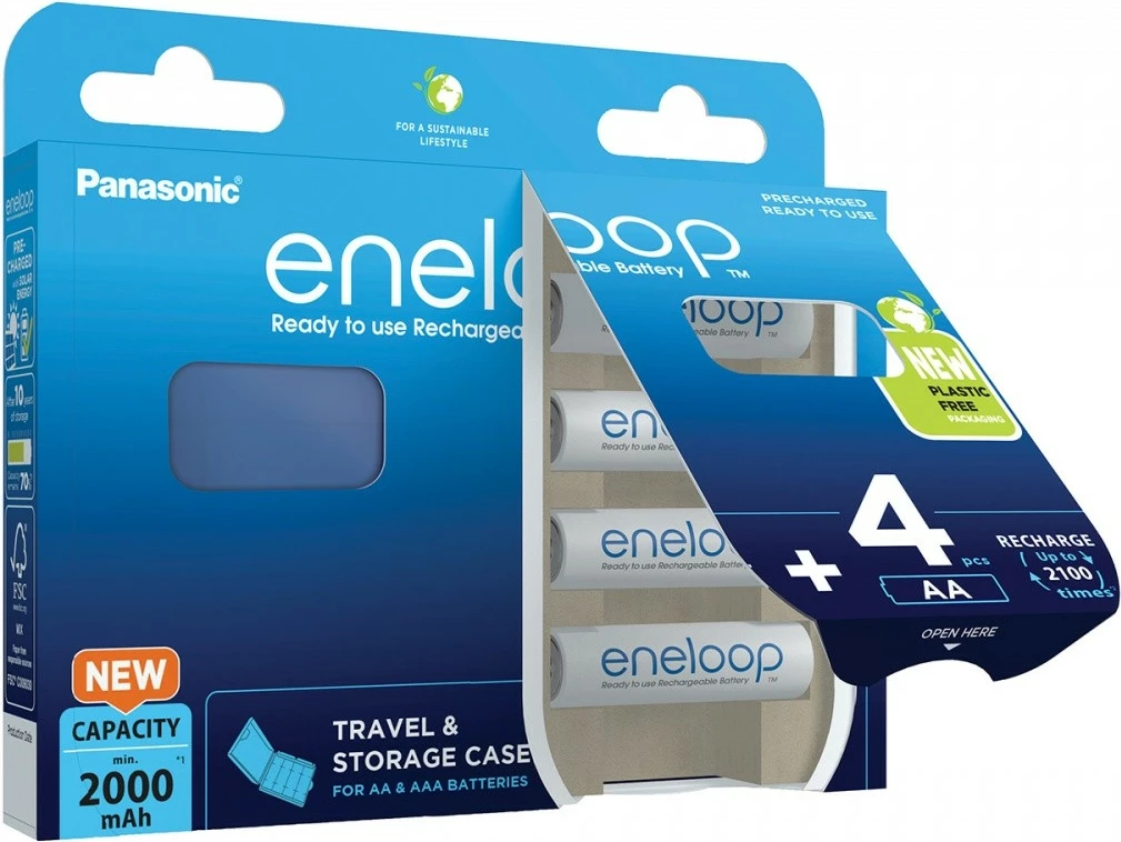Bateri të rikarikueshme Panasonic Eneloop AA 2000 mAh, 4 copë me kuti