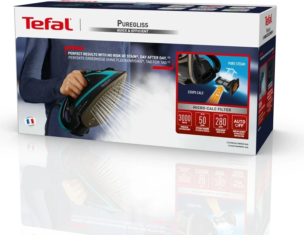 Hekur Tefal Puregliss FV8066, 3000 W, Zi, Kaltër