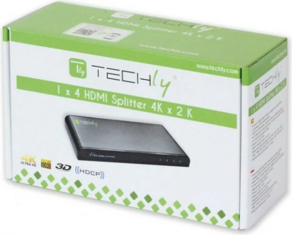 Ndarës HDMI Techly 1 në 4, Ultra HD, 3D, i zi