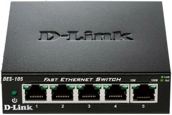 Switch, D-Link, DES-105/E, 5 porta 10/100 Mbps, pa menaxhim, metal, i zi