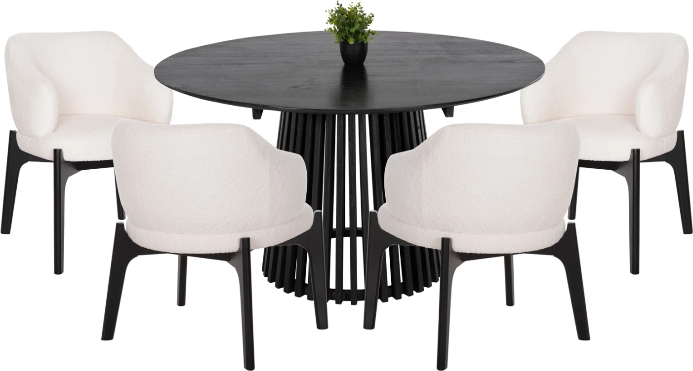 Set tavoline me karrige 5 copë, ABAI FH21077.01, tavolinë e rrumbullakët Φ150cm & 4 karrige, ngjyrë e zezë