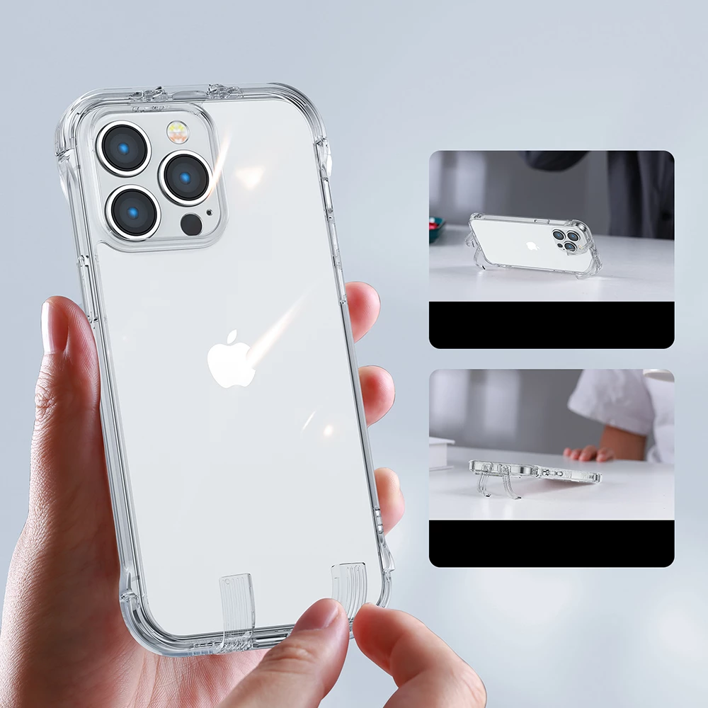 Mbështjellës Joyroom Defender Series për iPhone 14 Pro, me kllapa dhe stand, Transparent (JR-14H2)