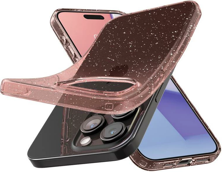 Mbështjellës Spigen Liquid Crystal Glitter për iPhone 15 Pro, Transparent/Rozë