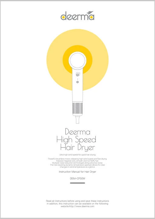 Tharëse flokësh Deerma DEM-CF50W, 1400 W, Rozë