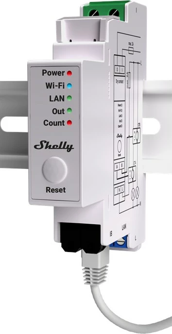 Relais Shelly Pro EM 50A, WLAN LAN, 2x 50A Klemmen, DIN-Rail