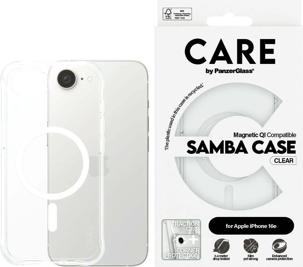 Mbështjellës PanzerGlass CARE Case Samba MagSafe për iPhone 16e, transparent