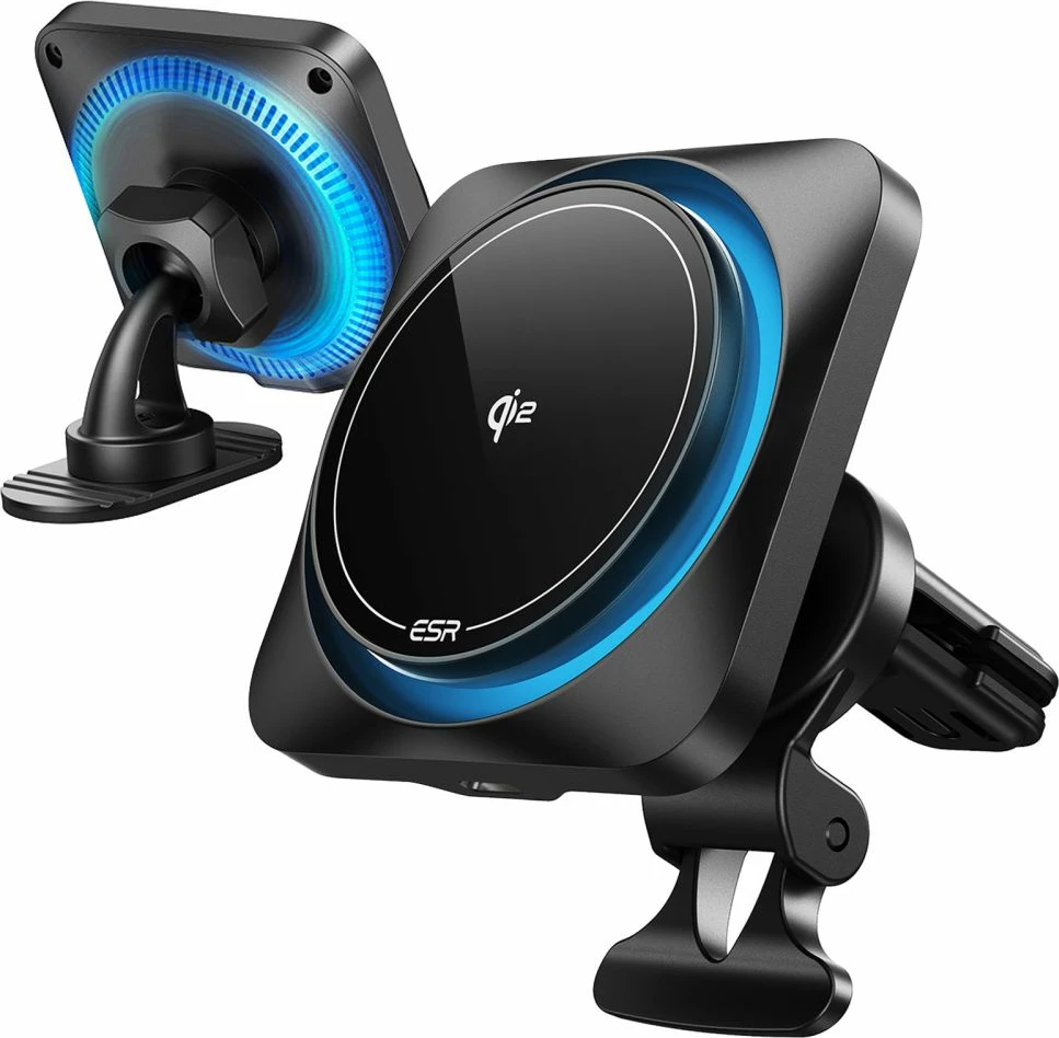Mbajtës dhe karikues wireless ESR HaloLock CryoBoost MagSafe për veturë, Qi2 15W, i zi