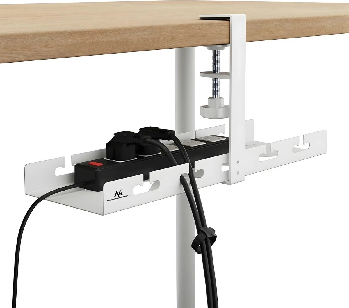 Organizues kabllosh nën tavolinë, Maclean MC-105W, 40 cm, ngarkesë 5 kg, montim me kapëse, i bardhë