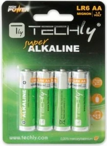 Bateri alkaline Techly LR06 AA, 1.5V, 4 copë