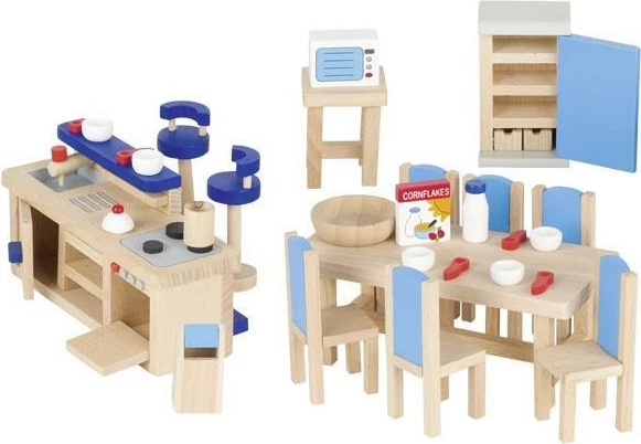 Set kuzhine druri Goki 30 pjesë për shtëpi kukullash, Blu