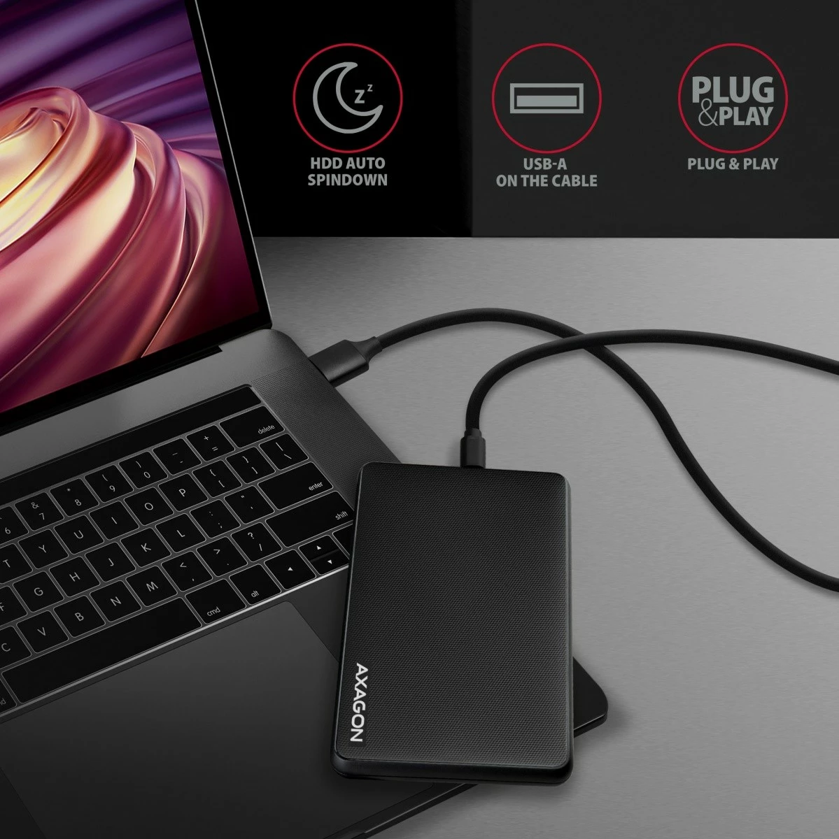Kasë e jashtme AXAGON EE25-SLC për disk 2.5", USB-C 3.2 Gen 1, SATA 6G, e zezë