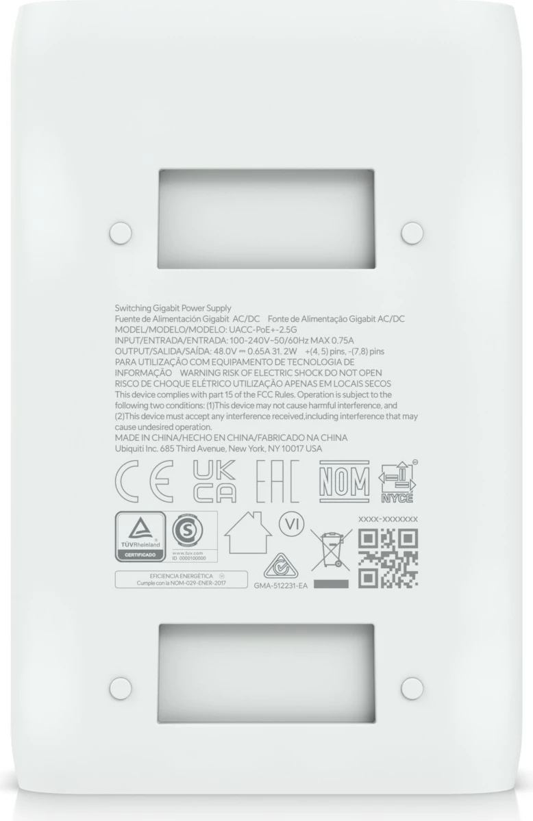 Injektor PoE+ Ubiquiti UACC-POE+-2.5G, 48VDC, 30W, 2.5GbE, i bardhë