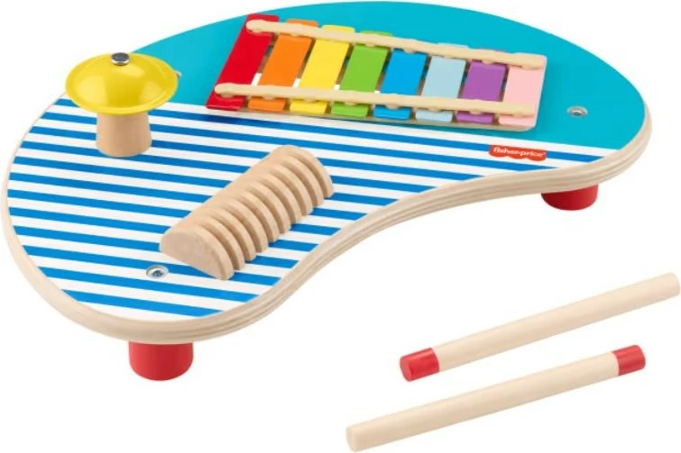 Tavolinë muzikore prej druri Fisher Price HXT91, shumëngjyrëshe, me 2 shkopinj