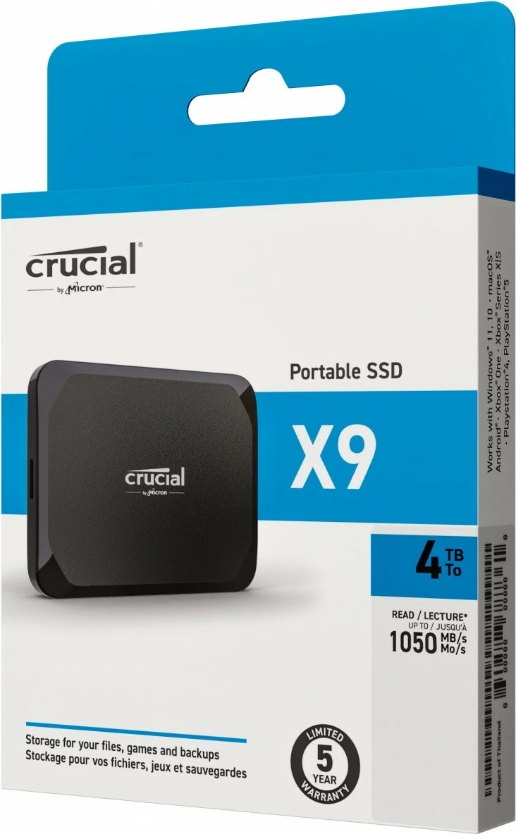 SSD i jashtëm Crucial X9, 4TB, USB-C 3.2 Gen2, i zi