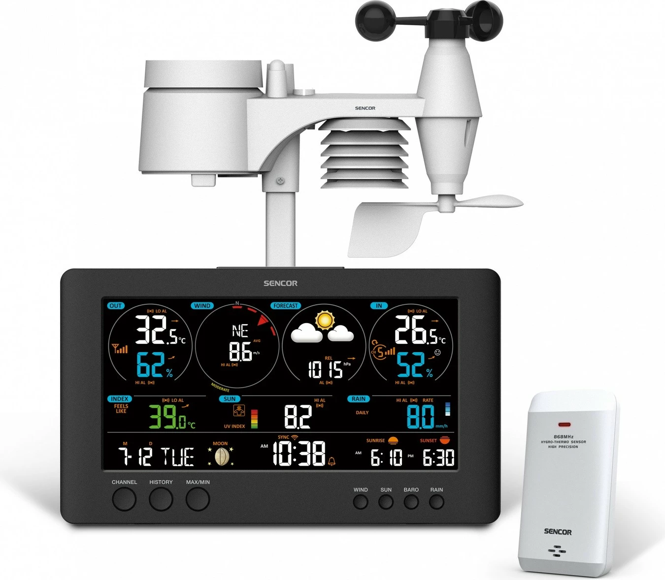 Stacion meteo Sencor SWS 12500 me WiFi, LCD 21.4cm, i zi, shumëngjyrësh