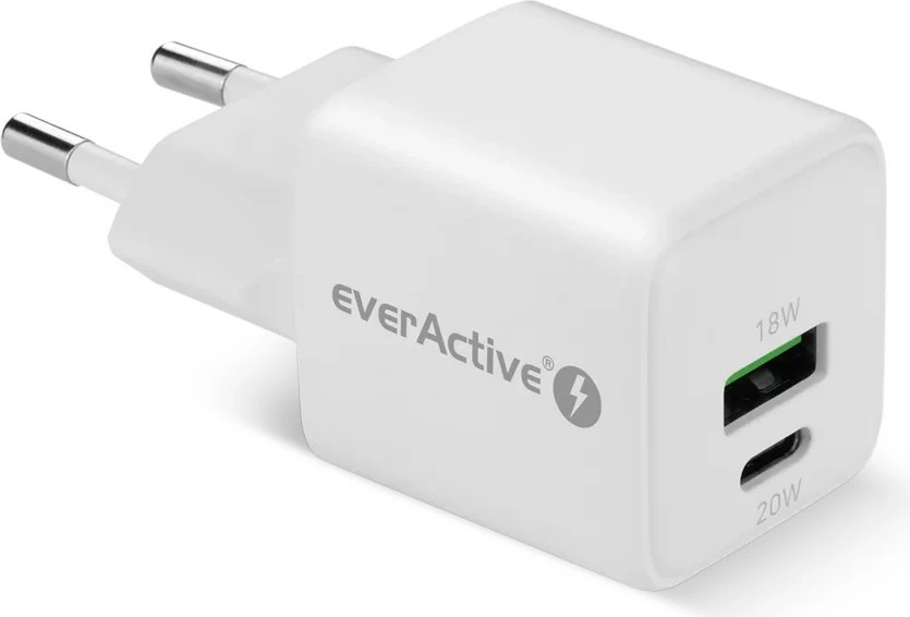 Adapter energjie GaN everActive SC-330Q, 20W, 1x USB, 1x USB-C, Bardhë